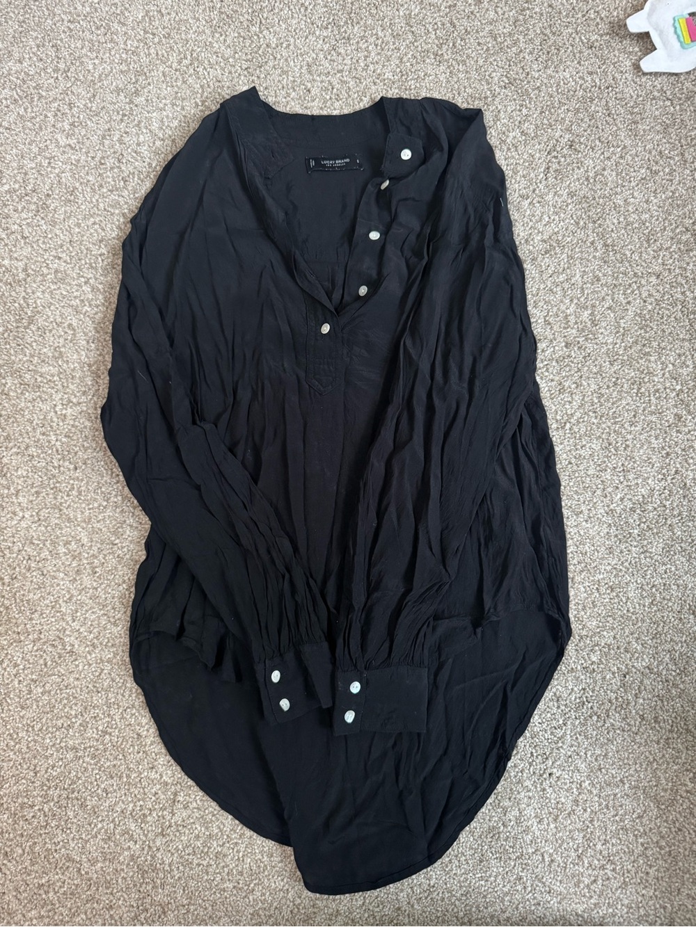 Lucky Brand Black V-Neck Button-Front Blouse